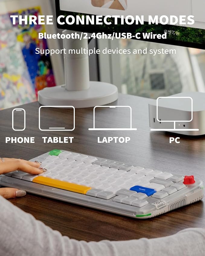 nuphy Kick75 Wireless Low Profile Keyboard with Knob,75% Layout 80 Keys RGB Backlit, Hot Swappable Gaming Mechanical Keyboard with PBT Keycaps,Support BT/2.4G/USB-C (Blush Nano Switch)