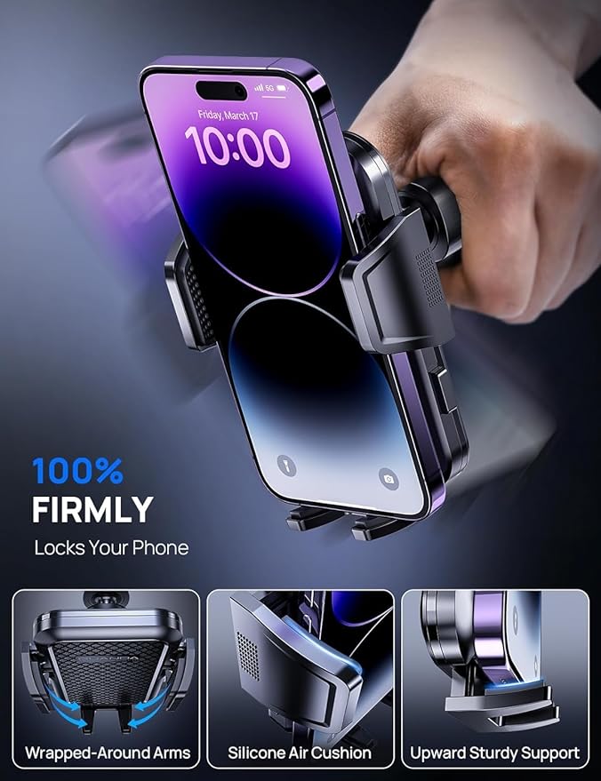 3-in-1 Car Phone Holder, Strong Suction Phone Mount for Windshield/Dashboard/Desk, Hands Free Dash Mounted Car Cell Phone Holder Stand, Truck Phone Holder for iPhone Samsung Android Smartphone