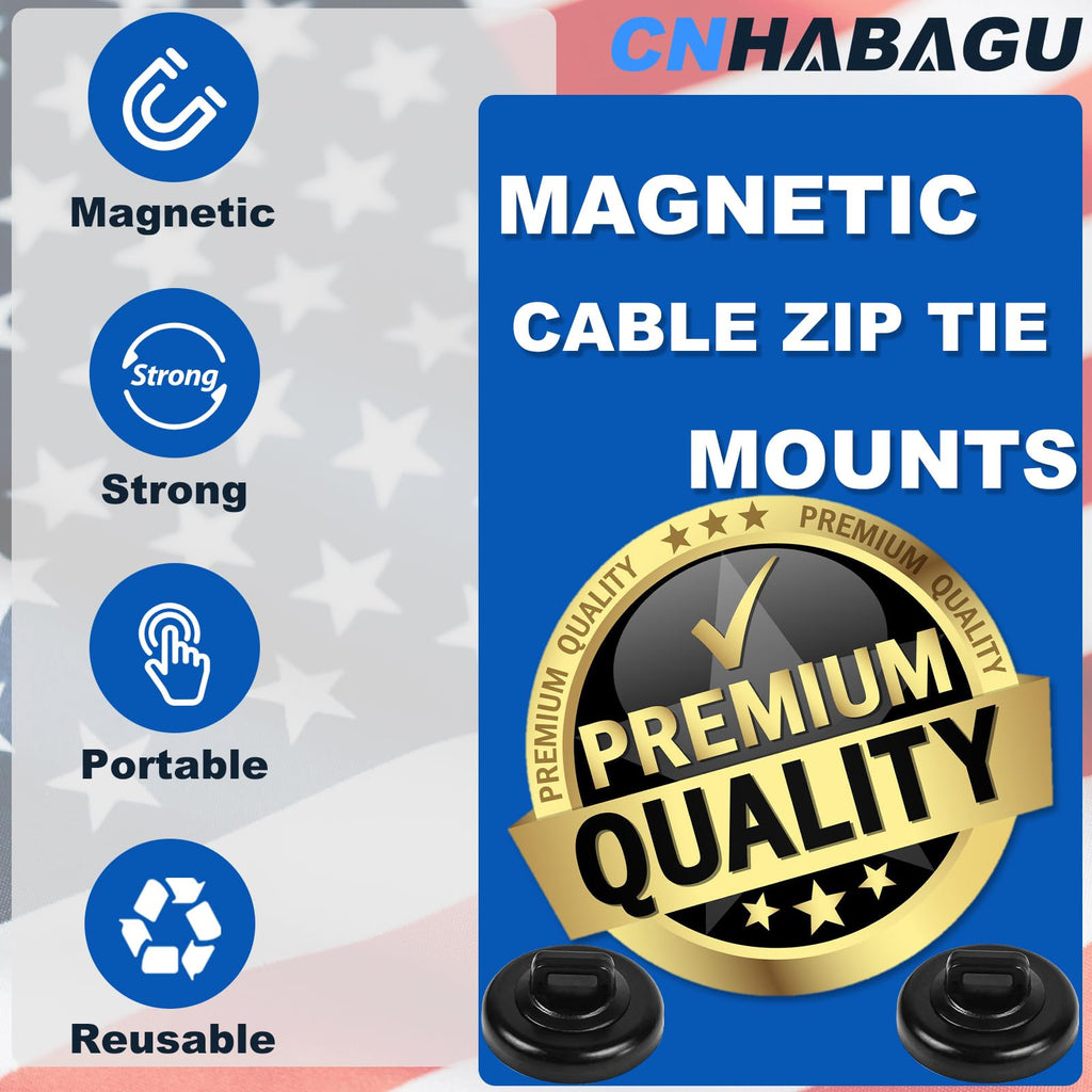 CNHABAGU Magnetic Zip Tie Mounts Magnet Cable Tie Mount Clips Base Automotive Wire Cable Management Wire Clips Management for Car Boat Trailer Marine Office Electrical Wiring (Black 12 Pcs)
