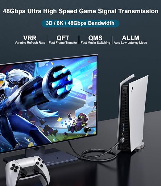 Certified 10K 8K HDMI 2.1 Cable 20 FT, 48Gbps Ultra High Speed HDMI Cable with Ethernet 4K 240Hz 165Hz 144Hz 120Hz 8K60Hz eARC HDCP2.3 HDR10+ PC Laptop TV Monitor Projector