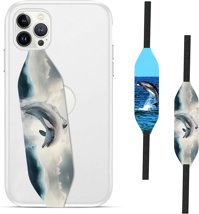 Phone Grip Strap - Pack of 2 Reversible Finger Holder for Phone Back, Customizable Anti-Slip Design, Wireless Charging Compatible Detachable Holder for iPhone - Shark Jump
