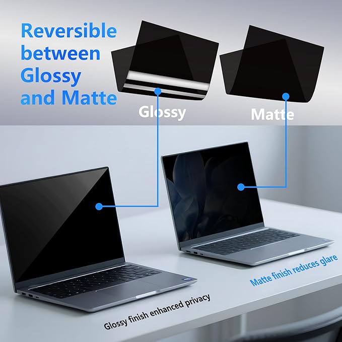 4-Way Laptop Privacy Screen Shield 13.3 Inch, Removable 16:9 Aspect 360° Privacy Filter Screen Protector for 13.3 Inch Laptop Computer, Anti Glare Blue Light Slide Mount Tabs Cover for Generic Laptop