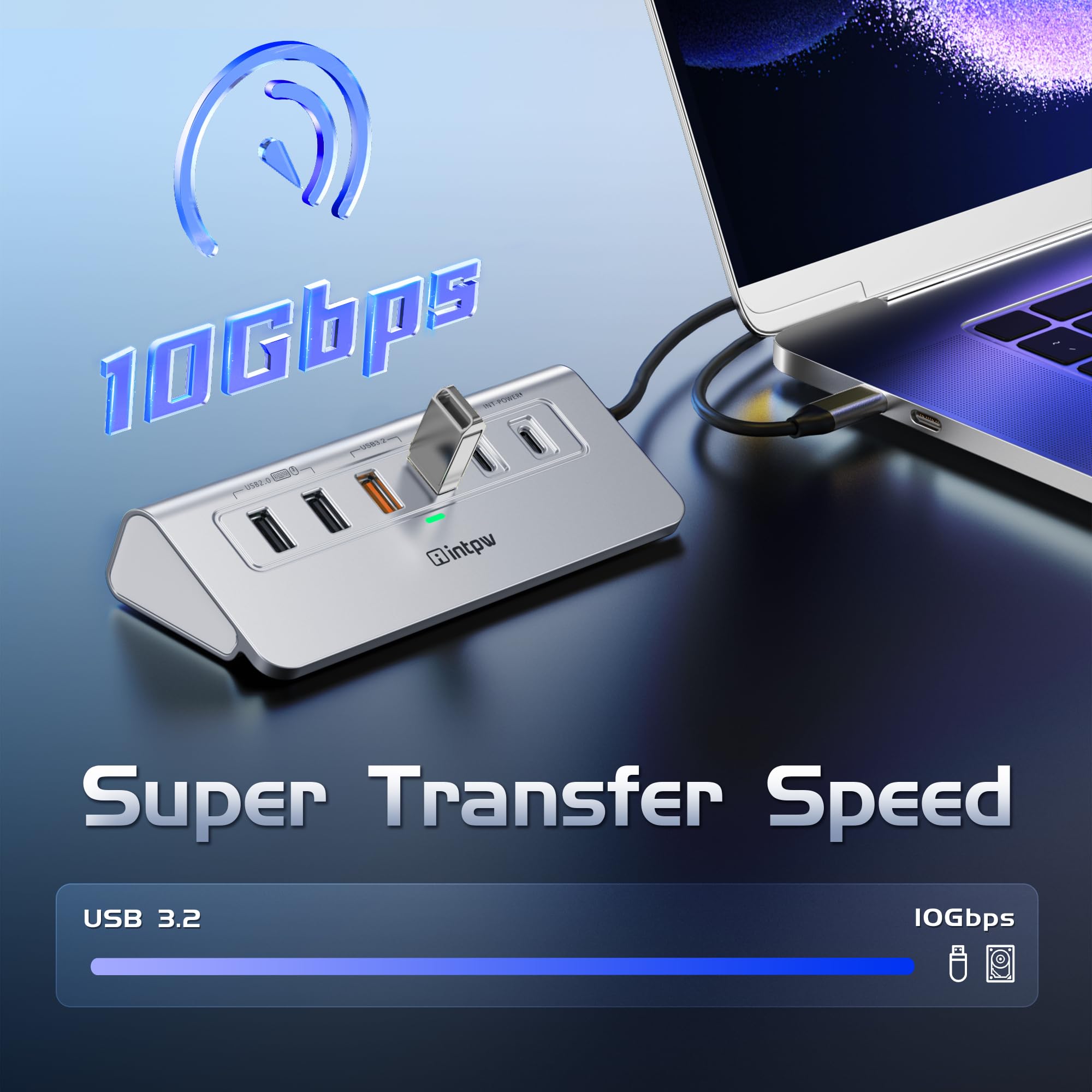 intpw P9R PRO USB C Hub Ethernet, 10Gbps USB C Docking Station 10-in-1 with Type-C & 2 Type-A 3.2 Data, LAN, 4K@60Hz, 2 USB A 2.0, PD 100W, SD/TF Ports, 3.28FT Powered USB Hub for PC, iPhone 17, Mac