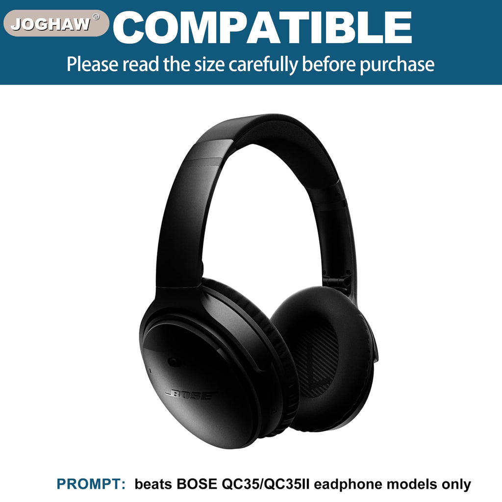 Joghaw Headphones Replacement Ear Pads, Sheepskin Ear Cushions for Bose QuietComfort 35 (QC35) Improved Durability, Ear Pads Cushions with High-Density Foam, Thickness and Sound Isolation - Black