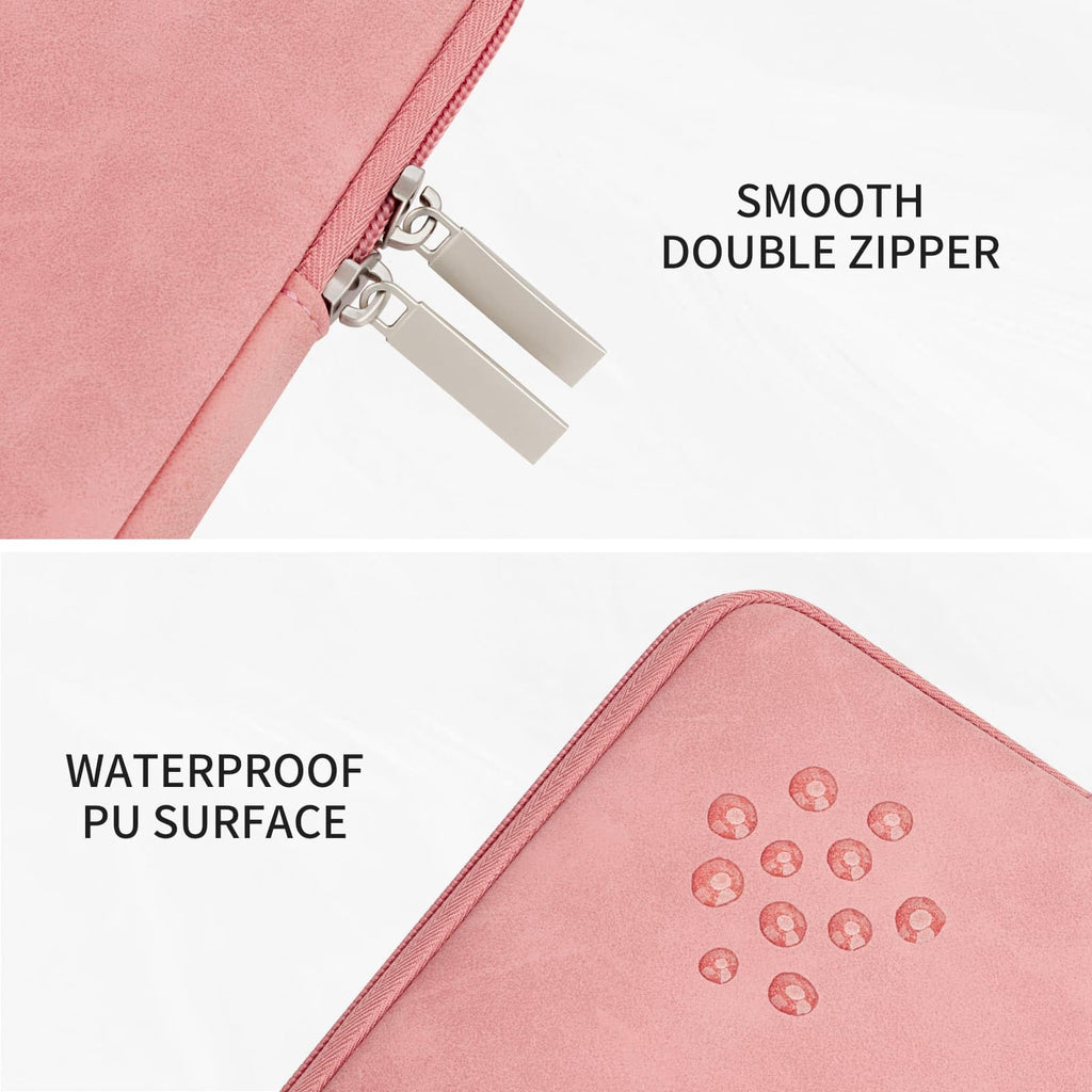 RAINYEAR 15 Inch Laptop Sleeve PU Suede Leather Case Padded Cover, Coral