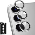 for Samsung Galaxy S25 Camera Lens Protector, Individual Metal Ring Tempered Glass Lens Cover, [Strong Adsorption] Scratch Resistant Ultra-Thin HD Clear Lens Cover, 1 Set-Silvery Sparkly