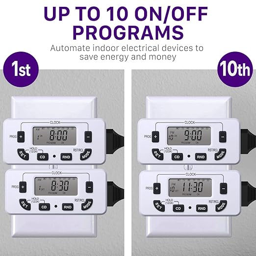 Fosmon 7 Day Digital Timers for Electrical Outlets, Indoor Plug-in Light Timers Switch Programmable, Electric Wall Plug for Grow / Reptile Light, Lamp, Appliance, Aquarium, Fish Tank - 2 Pack