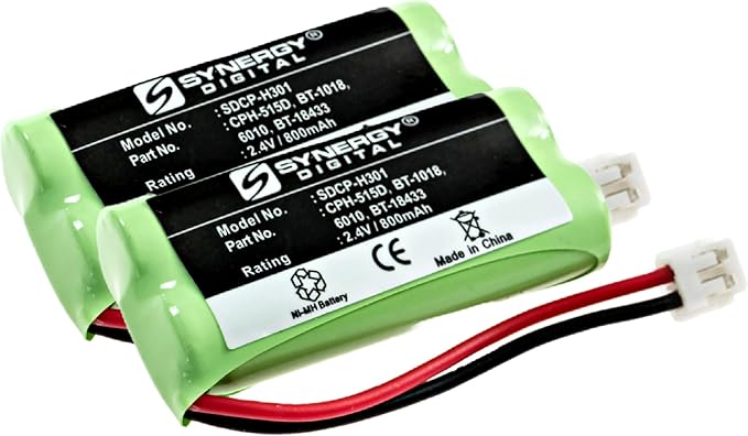 Synergy Digital Cordless Phone Batteries - Replacement for AT&T BT8001, BT8300, BT184342, BT284342 Cordless Phone Batteries (Set of 2)