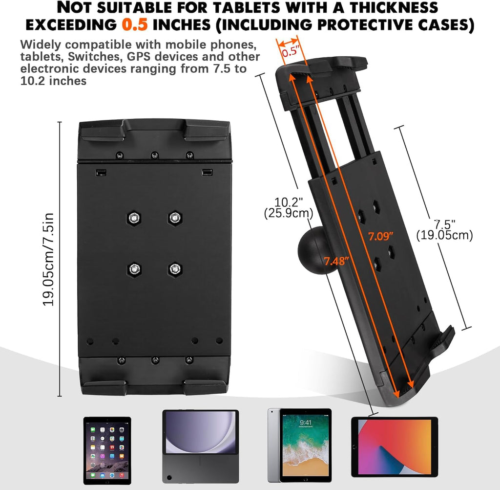 VINmounts Aluminum Heavy Duty Shockproof Tablet Mount for Truck,1.5" Ball Drill Base Tablet Holder for Car, Compatible with 7.5''-13'' Tablets/iPad, iPad,for Car,Boat, Dashboard,RV