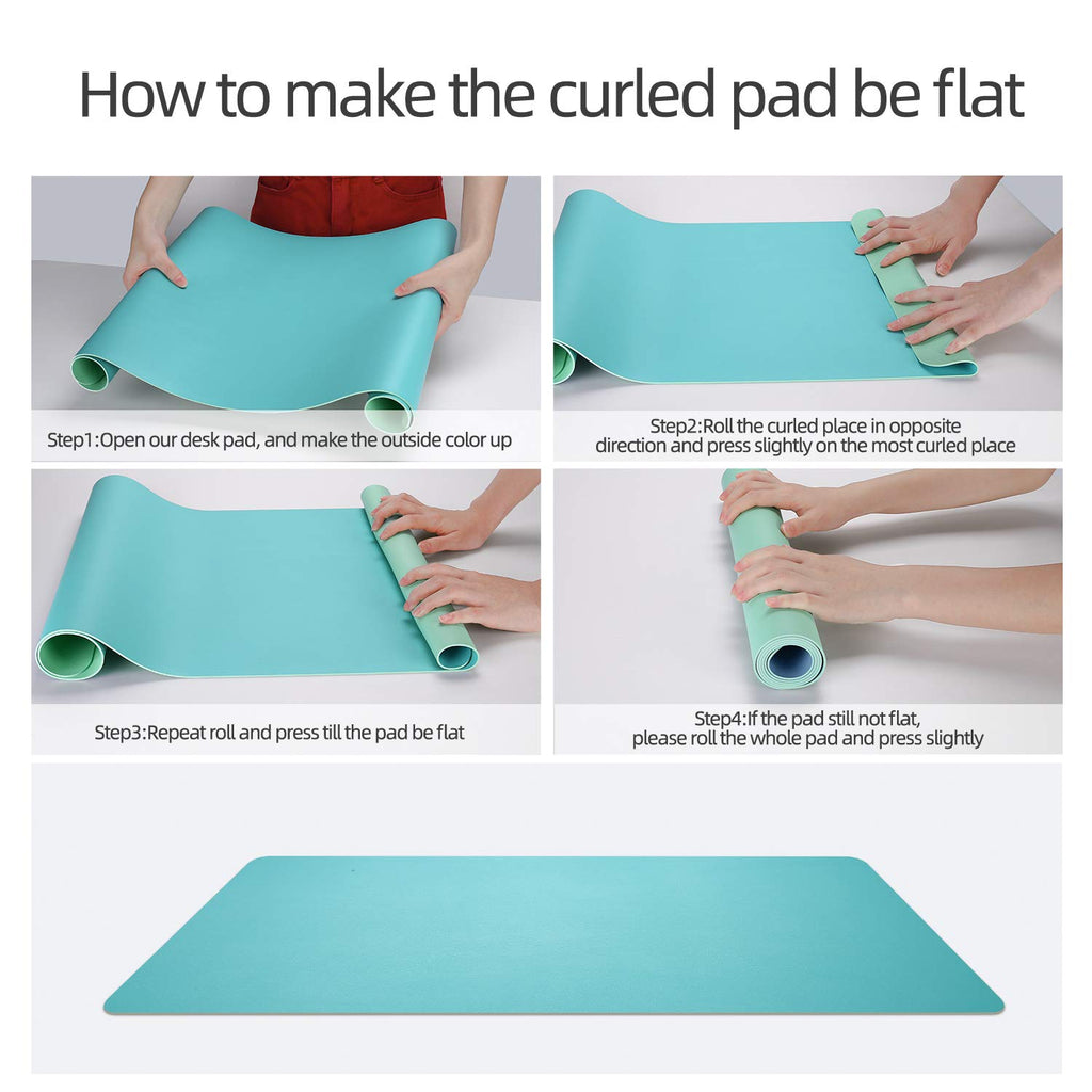 YSAGI Dual-Sided Desk Pad Protector, Desk Mat with Non-Slip - Waterproof PU Leather Office Desk Blotter for Mouse, Keyboard, Writing,35.4" x 17", Calamine Blue+Cobalt Green