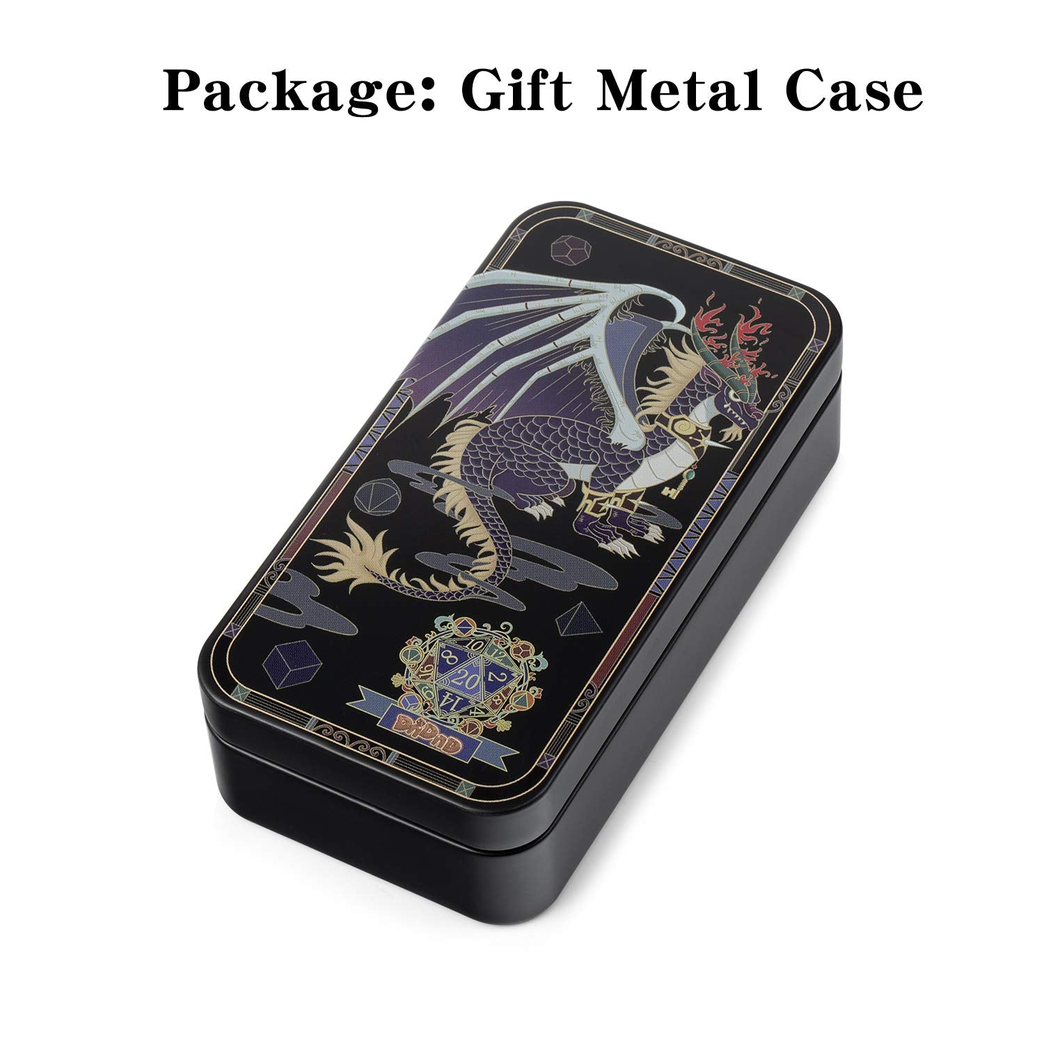 DNDND Glitter Purple Metal Dice Set, Solid Polyhedral DND Metallic Dice with Free Metal Case for Role Polying Game Dungeons and Dragons