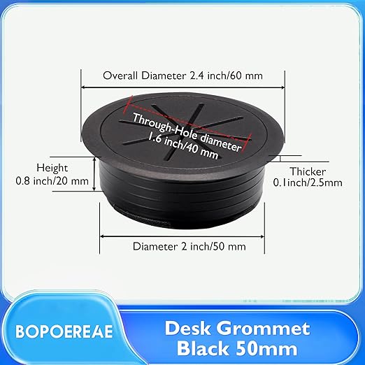 Desk Grommet 2" (50 mm), Desk Hole Cover for Cables Black, Cable Grommet ABS Plastic, Desk Hole Grommet for Office and Home Table Cable, Detachable & Flexible Cable Cord Organizer-4 Pcs