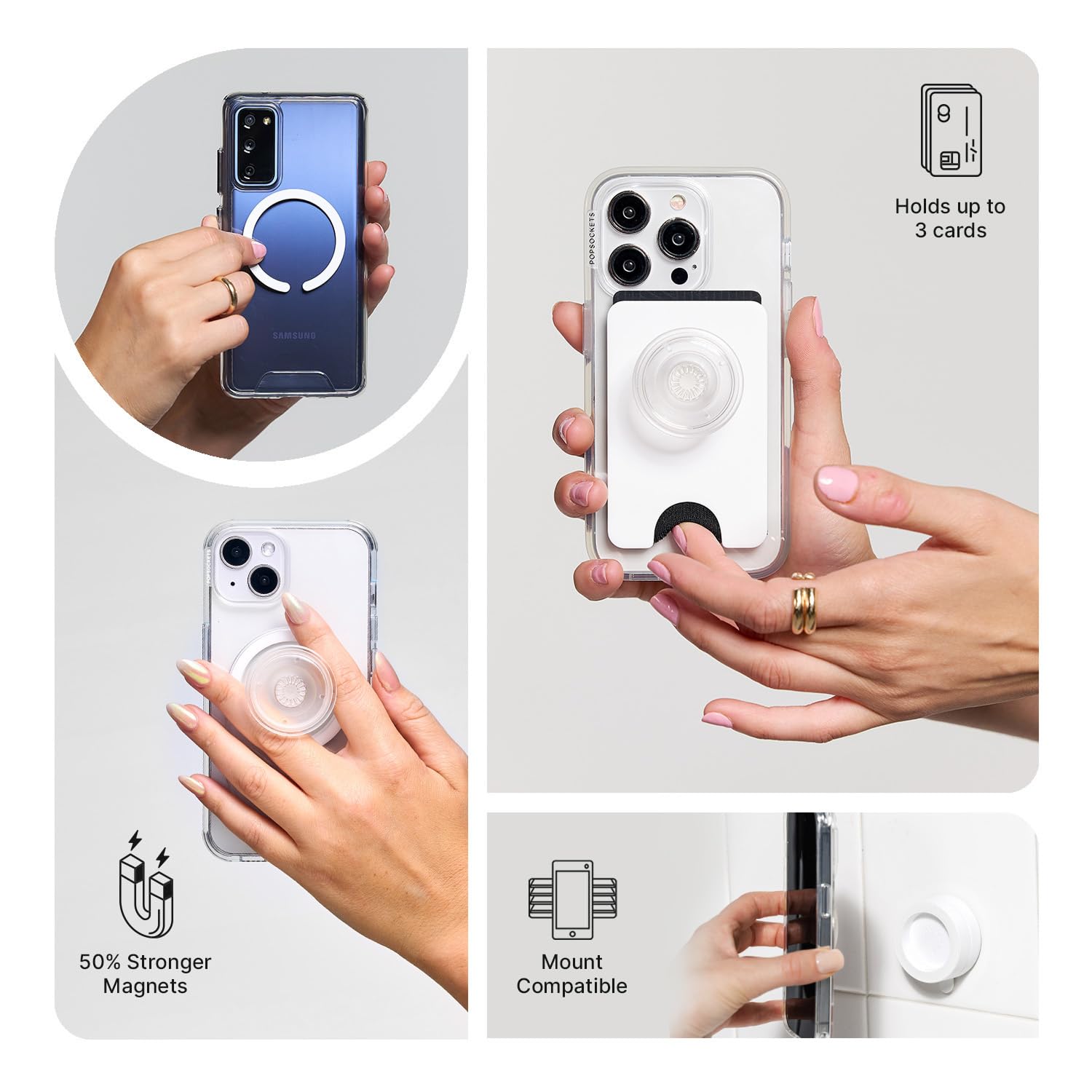 PopSockets Phone Grip for MagSafe, Magnetic Holder, Phone Stand, Black - Alum Triangle Knurled Black
