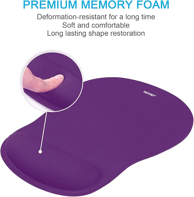 TECKNET 2 Pack Mouse Pad with Wrist Support, Ergonomic Gaming Mouse Pad Pain Relief, Portable Comfortable Mousepad for Computer, Laptop, Office, Home Non-Slip Base, Waterproof Surface - Purple