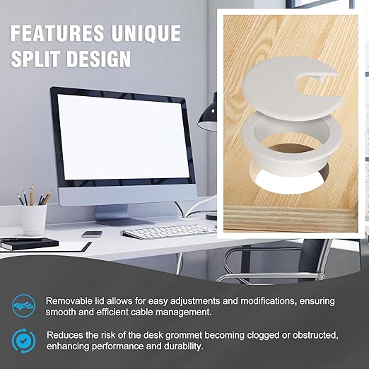 2" White Desk Grommet, JTemgle Plastic Cable Hole Cover Computer Table Cord Wire Organizer Caps Desktop Cord Management for Home Office TV Stands Tabletops, 10 Pieces