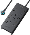 TROND 360° Rotating Flat Plug, Surge Protector Power Strip, 13AC Widely Spaced Outlets Expansion with 3 USB C Ports, 4000J, 5ft Extension Cord Heavy Duty, Wall Mount, Under Desk, ETL Listed, Black