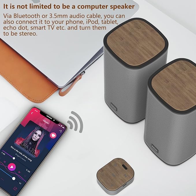 KEiiD Bluetooth Computer Speakers with Wireless Touch Control Pod for PC Laptop/Desktop Wireless Stereo Gaming Speakers, 4 EQ Modes, Aesthetic Style, 2024 New Model