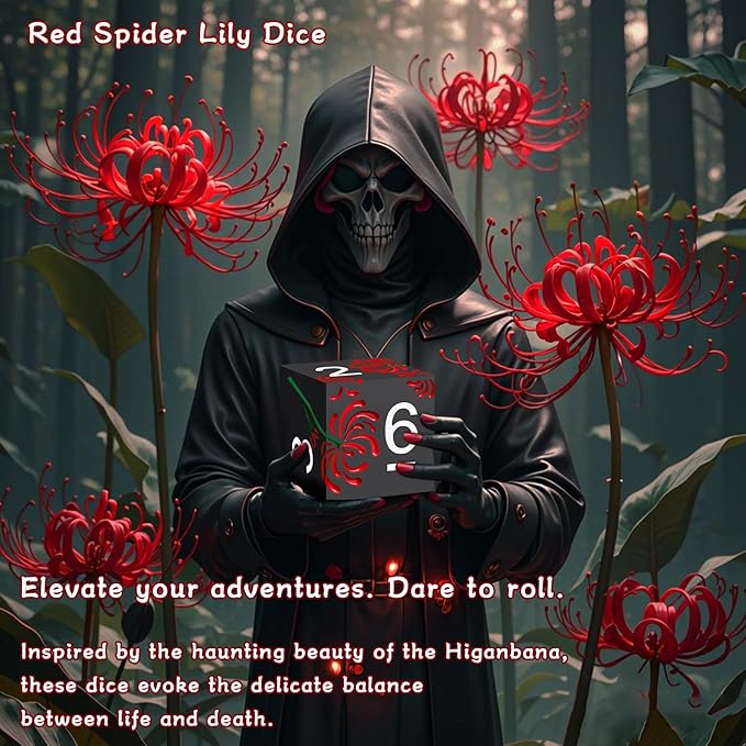 PJOY Metal Dice Set D&D Flower Dice Set DND Polyhedral Dice for RPG Role Playing Games Compatible with Dungeons and Dragons TTRPG Black Red White DND Dice