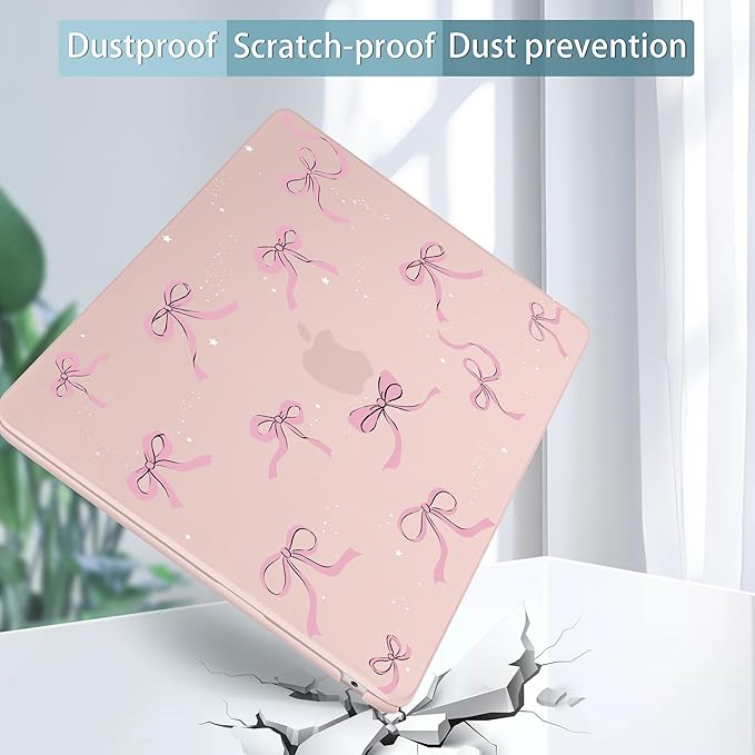 May Chen for MacBook Air 13.6 inch Case A3240 M4 A3113 M3 A2681 M2 with Retina Dispaly, 2025 2024 2023 2022 Release, Plastic Hard Shell Case with Screen Protector & Keyboard Cover, Chalk Pink Bow