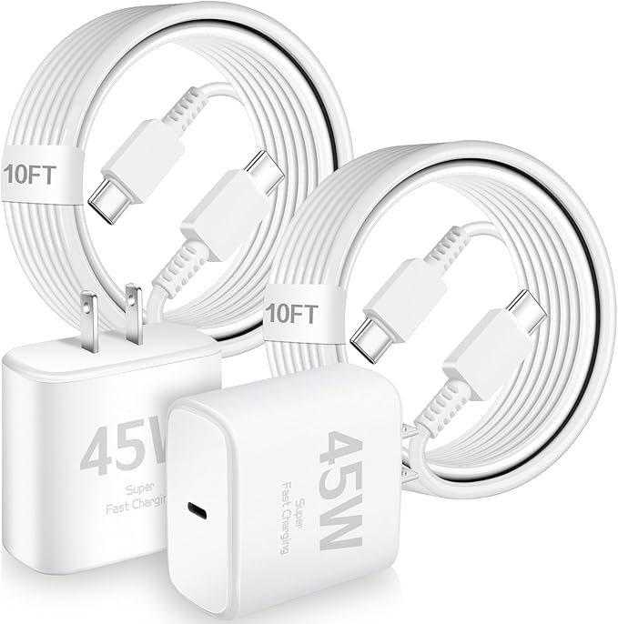 45W USB C Charger for Samsung Charger Fast Charging,Super Fast Android Phone Charger,2Pack Type C Chargers Block Long 10FT Type C Charging Cable for SamsungGalaxy S25 Ultra/S25/S24+/S23/S22+/S21/S20