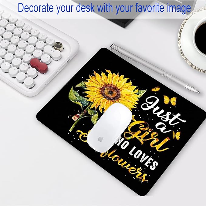 SHALYSONG Sunflower Girl Mouse Pad, Cute Aesthetic Small Laptop Mousepad