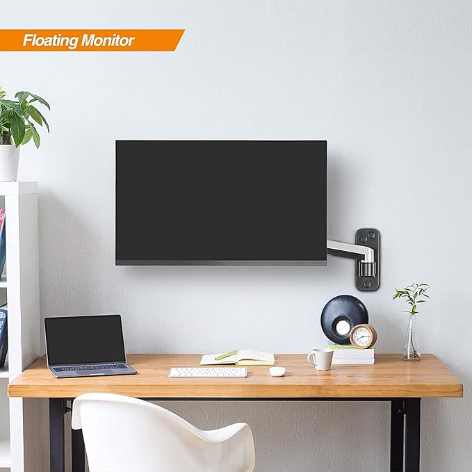 AVLT Single 13"-32" Monitor Wall Mount fits One Flat/Curved Computer Monitor Full Motion Height Swivel Tilt Rotation Adjustable Monitor Arm - VESA/Cable Management
