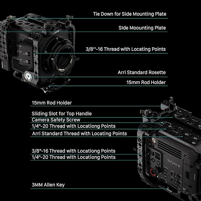 Tilta Camera Cage Compatible with Sony BURANO | Arri Rosettes, 1/4"-20 and 3/8"-16 Threads | w/Top Handle, Left/Right Side Arm, Battery Plate (Advanced Kit - Gold Mount)