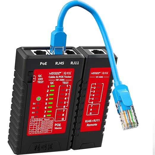 Noyafa NF-468s Network Cable Tester, Ethernet Tester,Cable Mapper, Check Continuity -RJ45, RJ11, RJ12, RJ45, CAT5, CAT5E, CAT6, CAT6A,Telephone line CAT3