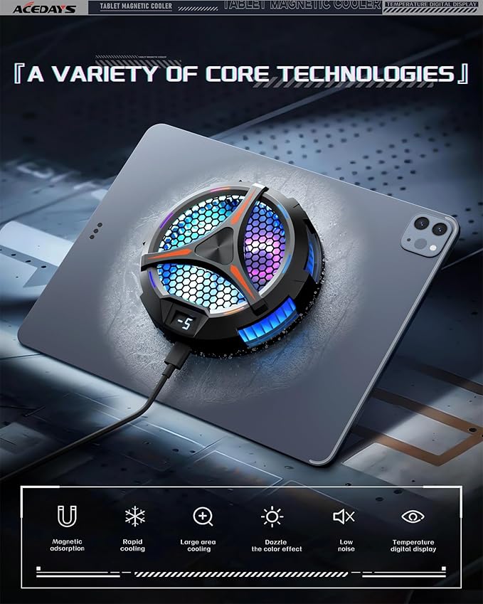 iPad Cooler,Magnetic Tablet Cooler for ipad/Surface pro/Samsung Tab,Universal Radiator with Temperature Display for Mobile Gaming,Tiktok Live Streaming(Including Tablet Stand Holder)