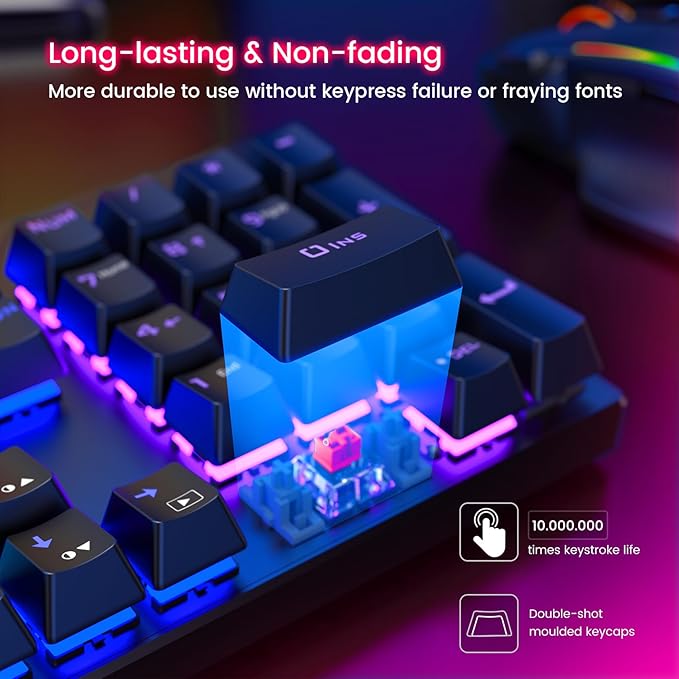 RisoPhy Mechanical Gaming Keyboard, RGB 104 Keys Ultra-Slim LED Backlit USB Wired Keyboard with Red Switch, Durable ABS Keycaps/Anti-Ghosting/Spill-Resistant for PC Mac Xbox Gamer