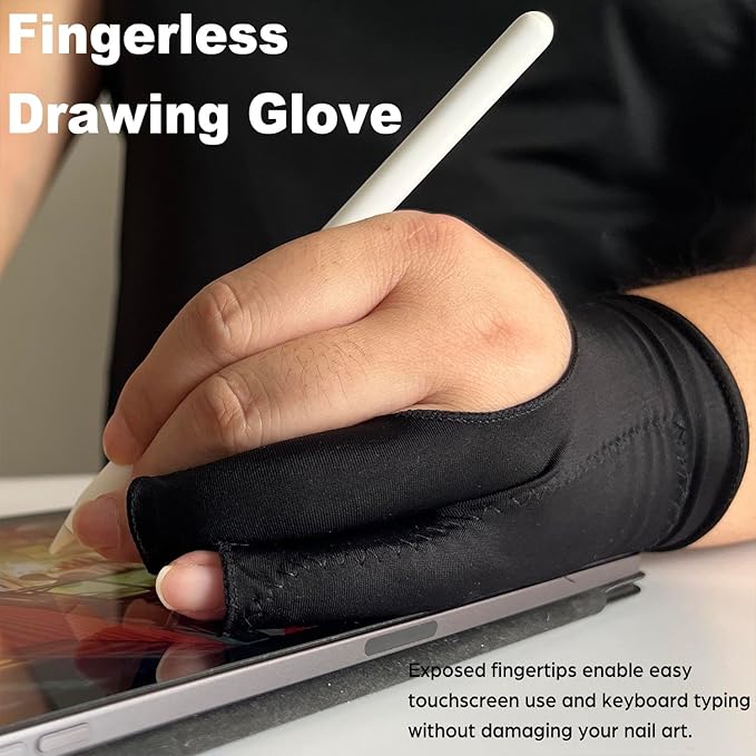 Drawing Glove, Artist Glove for Drawing Tablet, iPad, Digital Art Creation - Palm Rejection, Exposed Fingertip, Suitable for Left and Right Hand - XS, Pack of 2