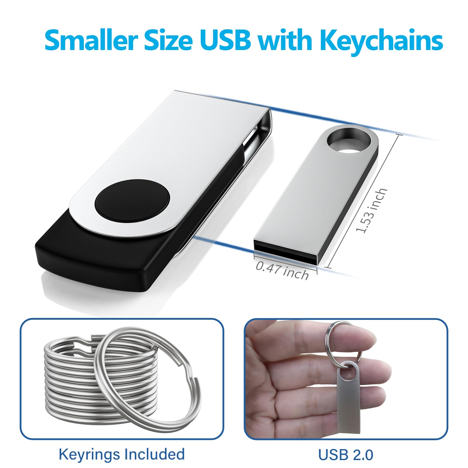 ABLAZE 1GB Flash Drive 10 Pack, Metal USB 2.0 Thumb Drives with Keychains USB Sticks Pendrives (Sliver)