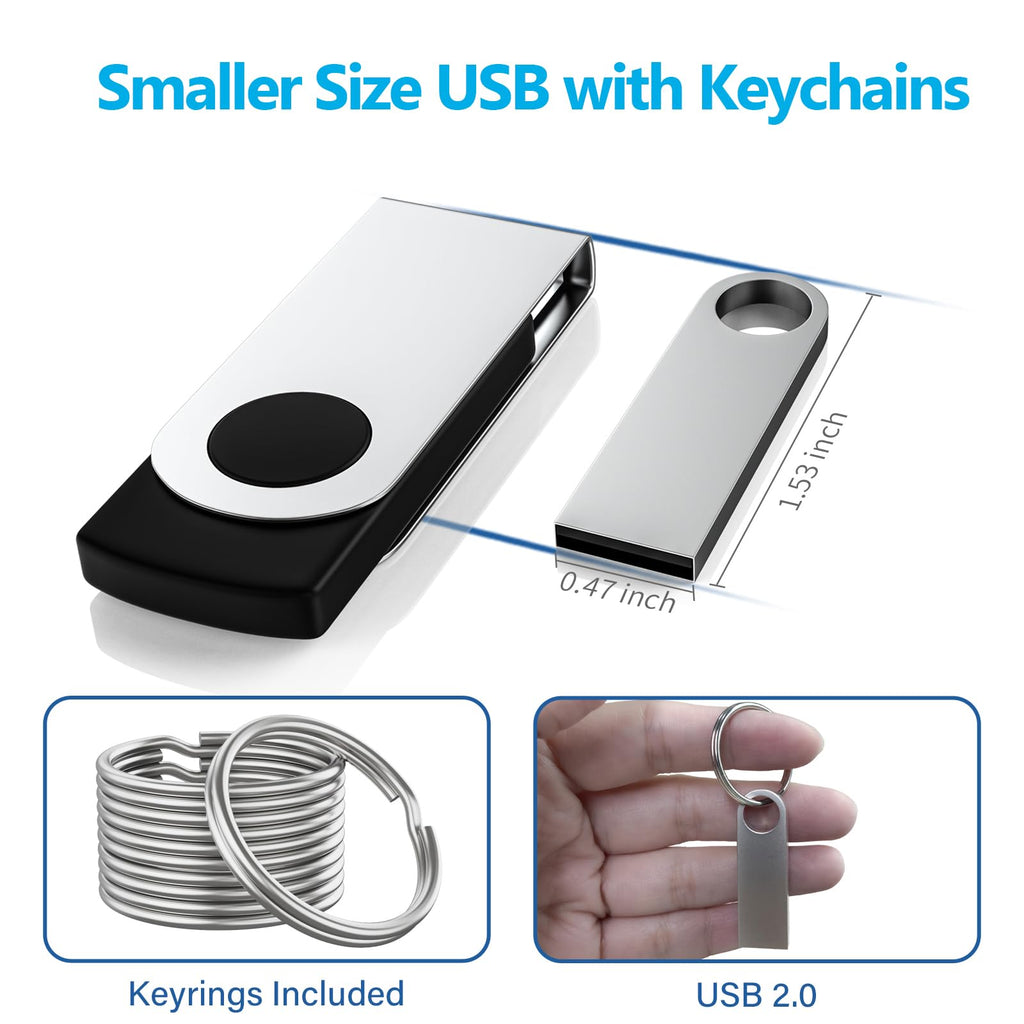 ABLAZE 8GB Flash Drive 10 Pack, Metal USB 2.0 Thumb Drives with Keychains USB Sticks Pendrives (Sliver)