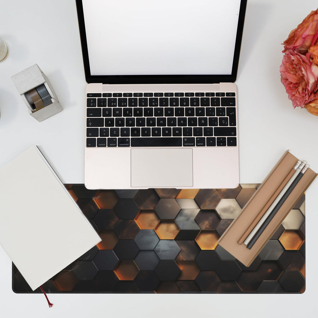 Eflxamz Desk Mat,Golden Honeycomb Technology Desk Pad,Honeycomb Technology Large Gaming Mouse Pad for Desk,Extended Big Computer Keyboard Mouse Pad with Non-Slip Base and Stitched Edge,31.5"x11.8"