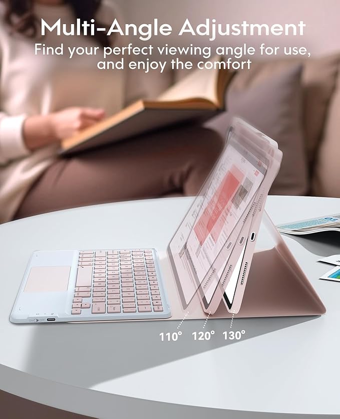 GreenLaw Keyboard Case for iPad Air 11-inch (M3/M2) 2025/2024 & Air 4th/5th Gen & iPad Pro 11 inch (1st/2nd/3rd/4th Gen), Smart Touchpad, 7-Color Backlit, Stain Resistant Cover, Blush Pink