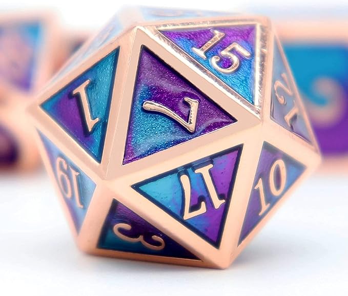Haxtec Metal DND Dice Set D&D Gifts 7PCS Copper Blue Teal Purple Polyhedral RPG Dice D20 D12 D10 D8 D6 D4 Compatible with Dungeons and Dragons TTRPG Games-Mermaid