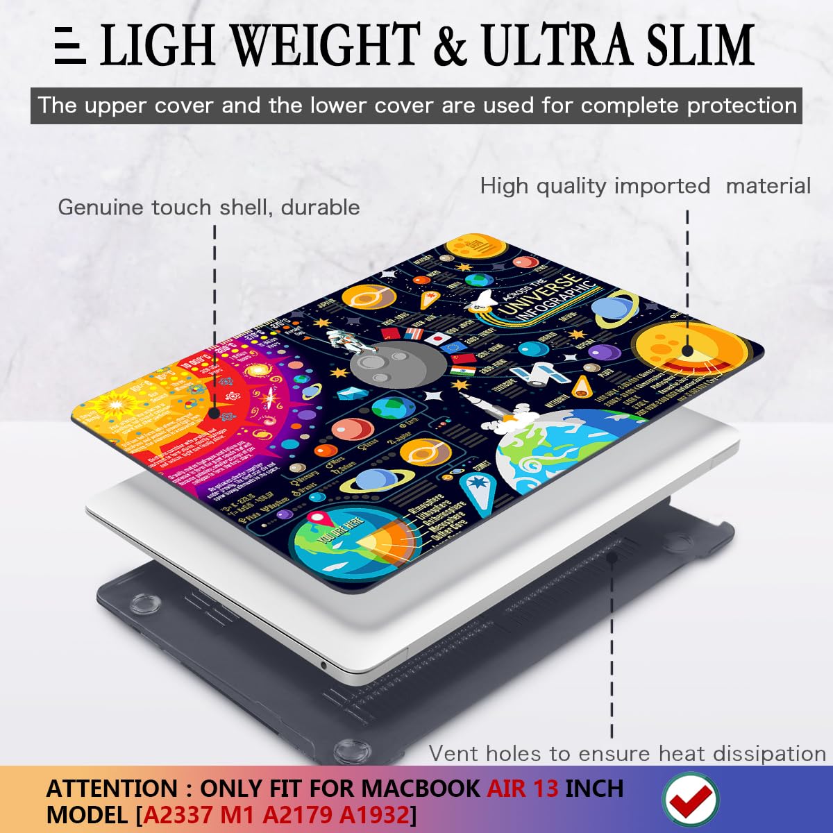 CISSOOK Compatible with MacBook Air 13 inch Case 2021 2020 2019 2018 Release A2337 M1 A2179 A1932, Hard Shell Case+ Keyboard Cover for MacBook Air 13 Inch with Retina Display Touch ID, Universe Space
