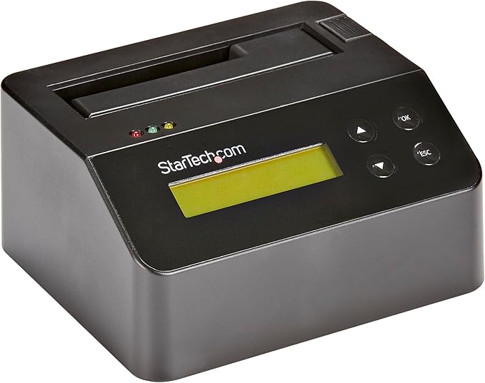 StarTech.com Single Bay SSD/HDD Hard Drive Eraser, 2.5/3.5" SATA, Hostless Standalone Secure Erase, Disk Sanitizer, Hardware Wiper Erasing Tool, 9 Modes, Printer Port, NIST/DOD, LCD, TAA (SDOCK1EU3P)