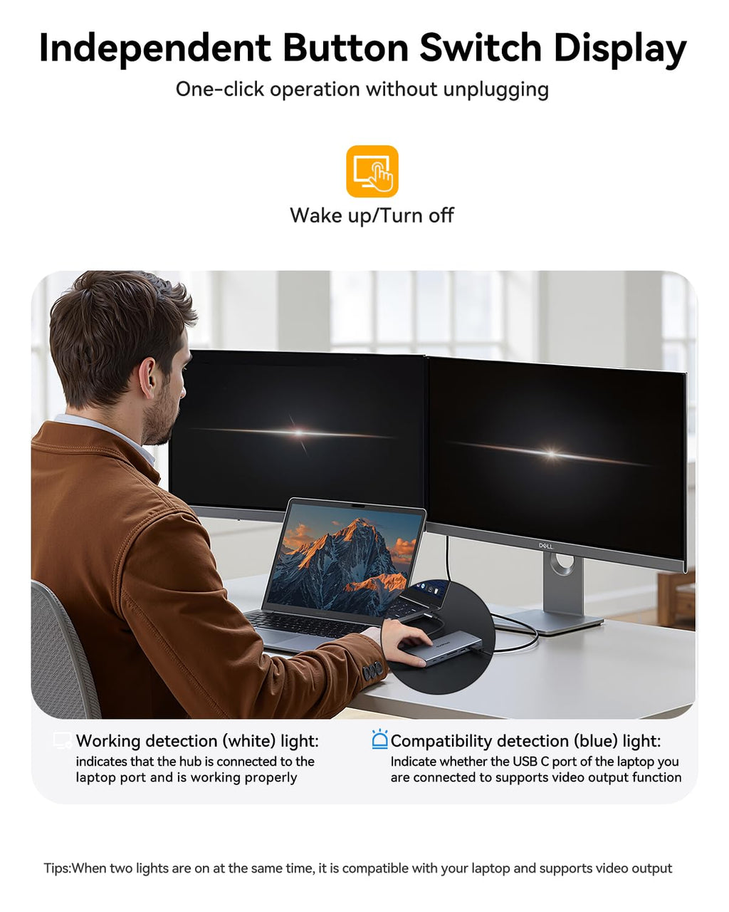 USB C Docking Station Dual Monitor, ABIWAZY 15 in 1 USB C Hub with 2 HDMI