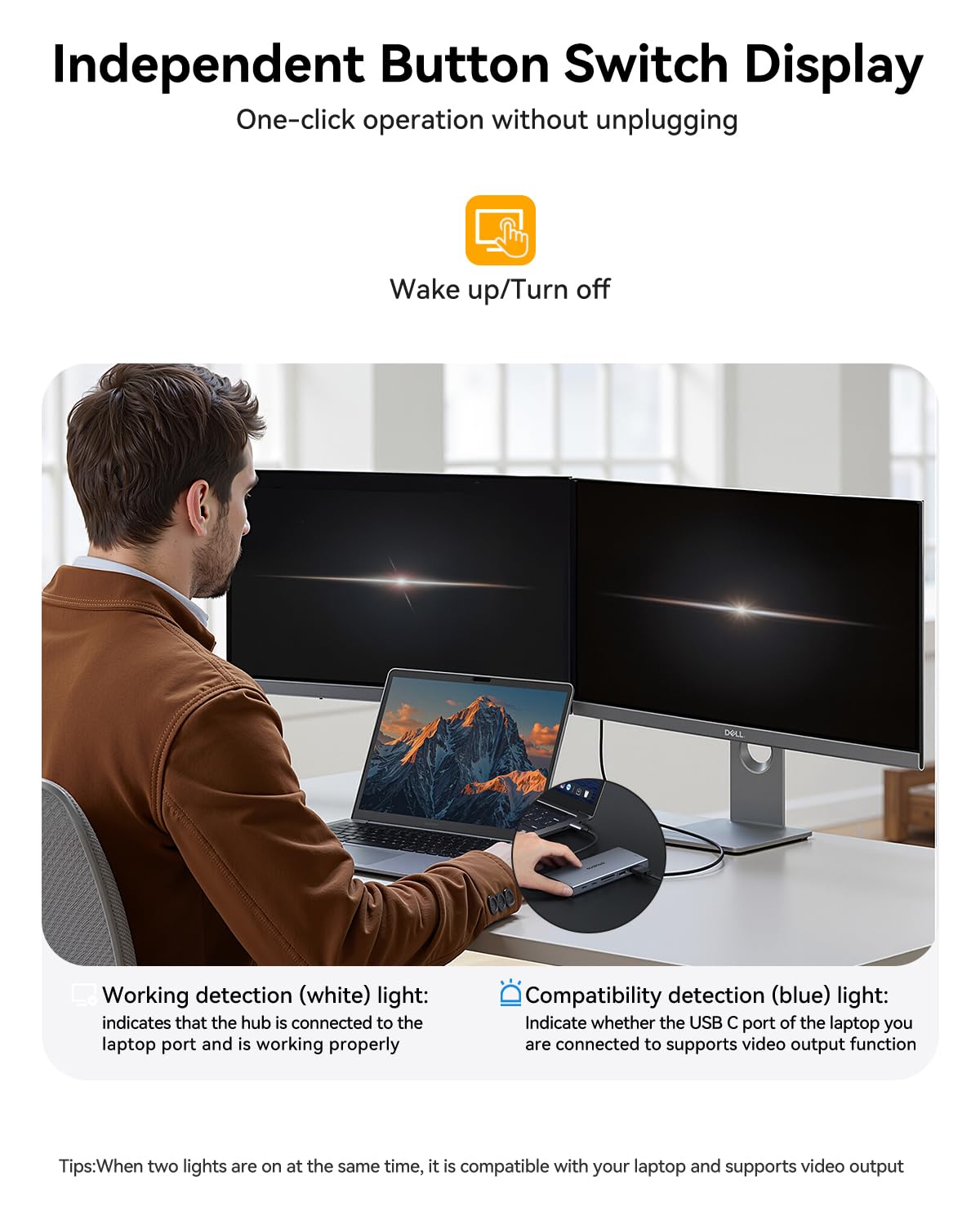 USB C Docking Station Dual Monitor, ABIWAZY 15 in 1 USB C Hub with 2 HDMI