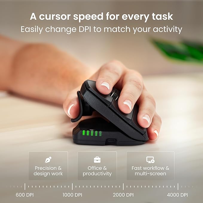 Contour Unimouse Ergonomic Vertical Mouse for Left Hand – Adjustable 35°-70° Angle, Customizable Thumb Rest, Rechargeable Battery, 6 Programmable Buttons, All Day Comfort and Pain Relief