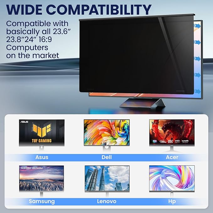 Magnetic 22 Inch Privacy Screen for Frameless Computer Monitor 16:10 Aspect Ratio,Hanging Blue Light Screen Protector Eye Protection Anti-Spy Shield, 22in Removable Privacy Filter