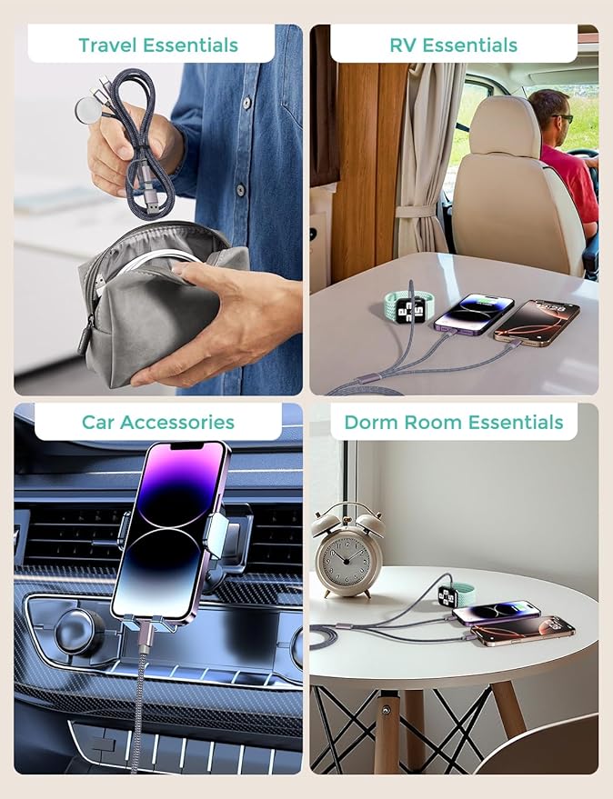 Travel Essentials,Upgraded 3 in 2 USB C Cable for Apple Watch Charger/iPhone Charger,Multi Charging Cable,RV Camping Essentials,Portable for iWatch Series 10-2/Ultra/SE& iPhone 16-12-4FT