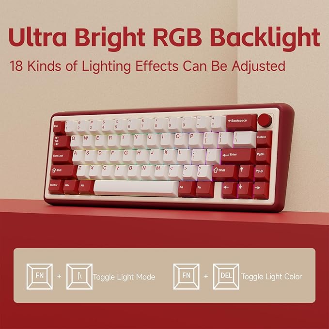 Chilkey Foxy65 Mechanical Keyboard with Knob, Gasket Mount 65% Aluminum Wireless Mechanical Keyboard, BT5.0/2.4GHz/USB-C, Hot Swappable, RGB Backlit Computer Custom Key Board for PC
