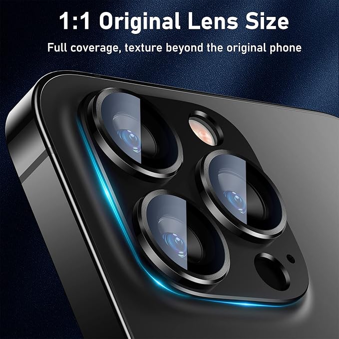 UniqueMe for iPhone 13 Pro/iPhone 13 Pro Max Camera Lens Protector, [Strong Drop Protection] [Not Easy to Fall-off] Metal Ring Tempered Glass Rear Camera Screen Cover - Graphite