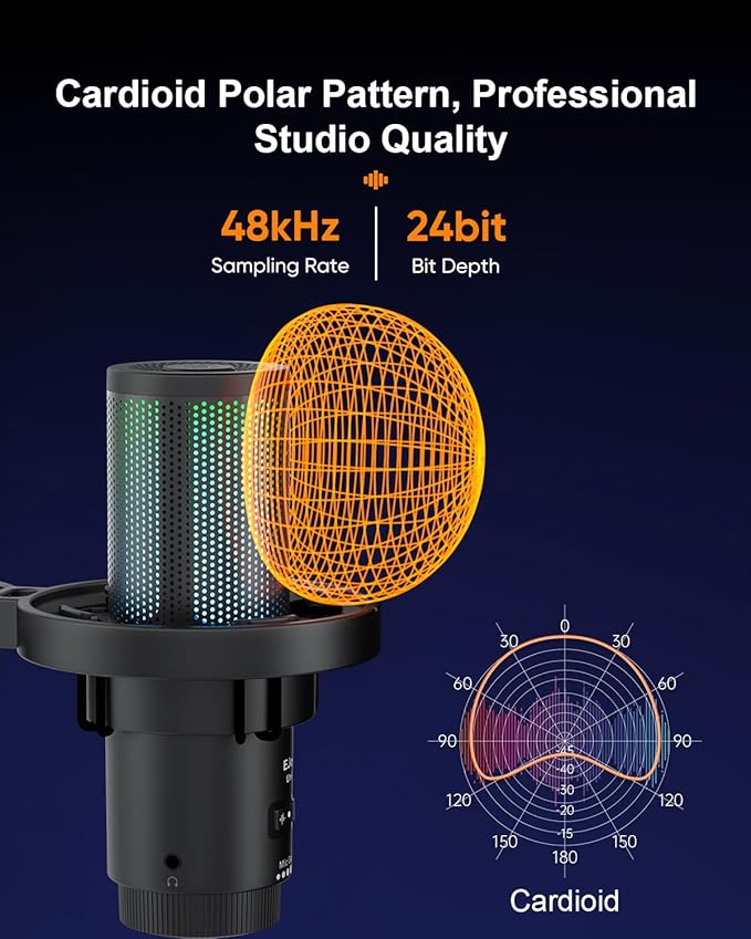 COMICA Ejoy Uni(D) USB Gaming Microphone with Noise Cancellation, RGB Lights, Monitoring, Muting, Streaming Mic for Computer, PS5, PS4, Streaming, Podcast, Chat, Twitch, YouTube, Discord