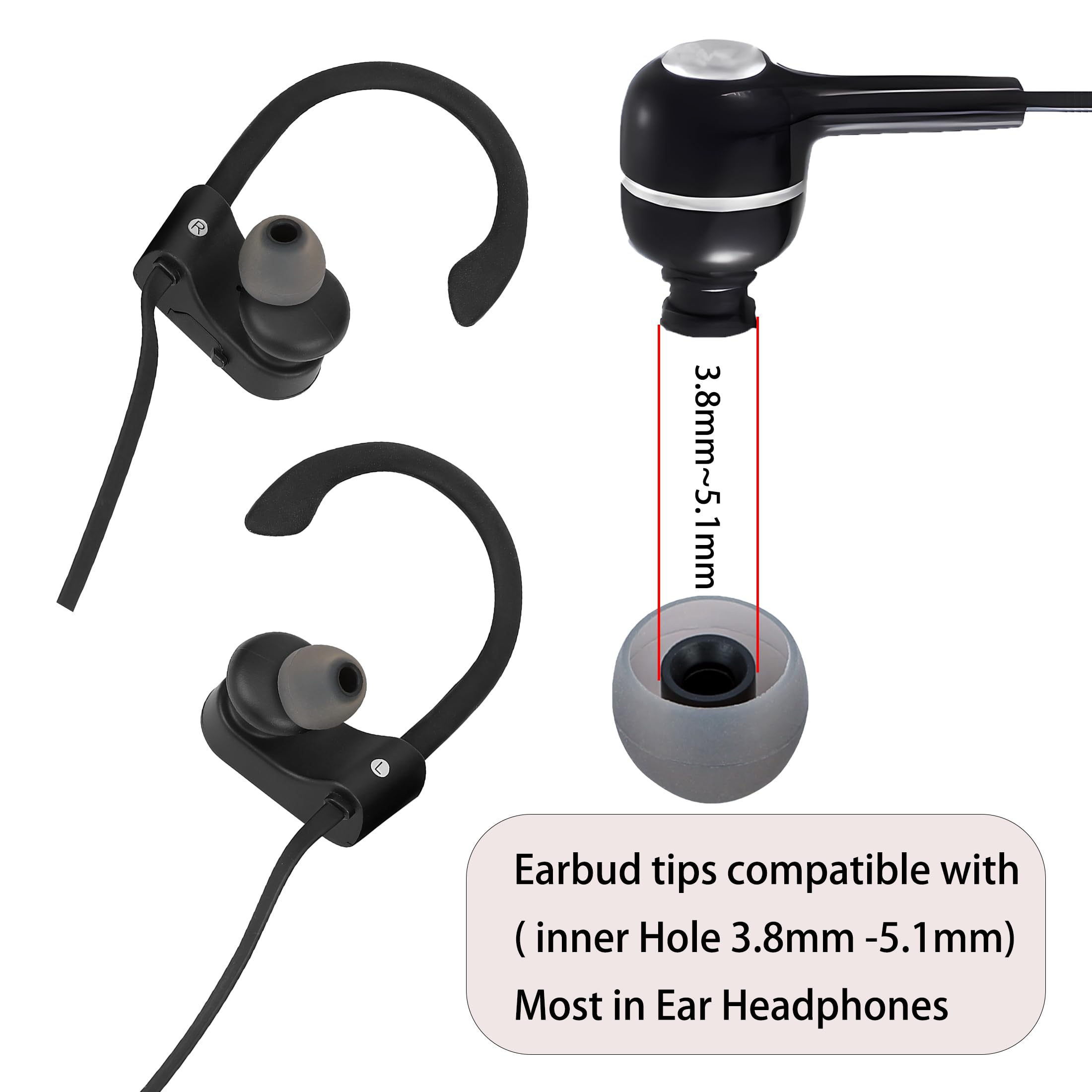 MQIMY Silicone Earbud Tips Replacement Ear Tips Earbud Covers Fit Most in-Ear Earbuds(Inner Hole 3.8mm -5.1mm) Headphone Earbud Rubber Tips9 Pairs S M L