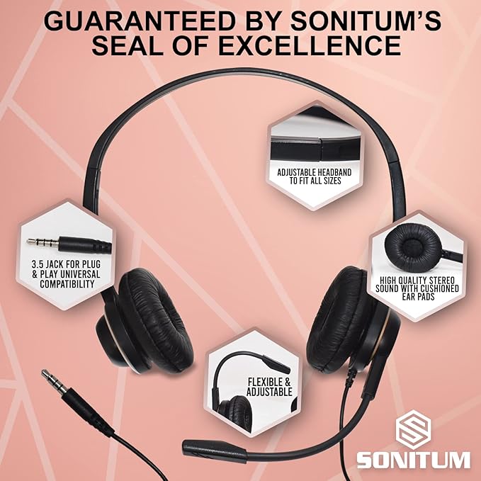 Bulk Headsets With Microphone (10 Pack) - Noise Canceling Computer Headset For Office, Meetings, Chat- Comfortable Over-Ear PC Headphones With Rotating Mic- 3.5 Jack For Universal Connectivity
