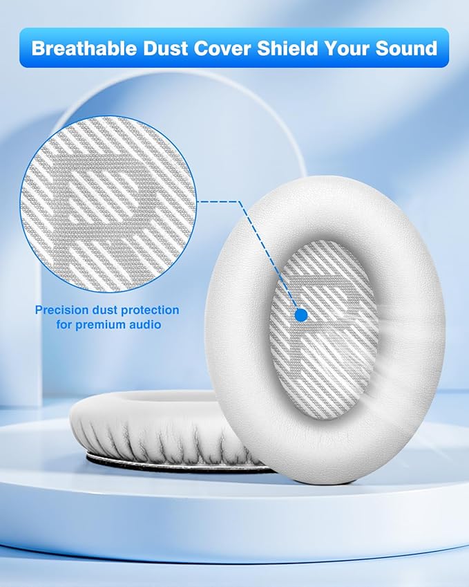 Link Dream Ear Pads for Bose Quiet Comfort 35 Soft Protein Leather Replacement Earpads Ear Cushions Ear Pad for Bose QC 35/25 / 15 QC2 / Ae2 / Ae2i / Ae2W / Sound Link/Sound True (White)
