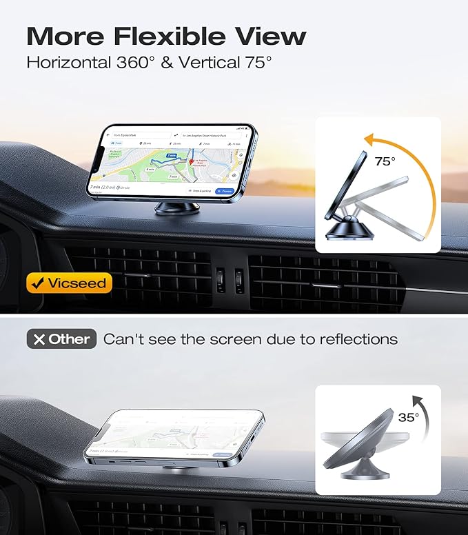 VICSEED [2025 Upgrade for MagSafe Car Mount, [Military-Grade] [High & Low Temp Resistance] Magnetic Phone Holder for Car Dashboard, 360 Rotatable Car Phone Holder Mount for iPhone 16 Pro Max 15 14 13